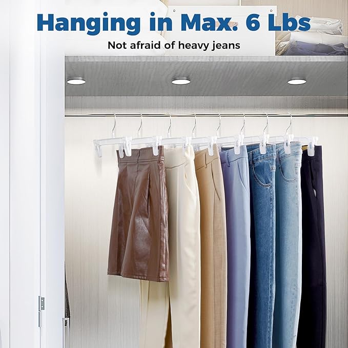 Smartor Skirt Hangers|Pants Hangers with Clips| 10 30 60 Pack Available | Space Saving| Durable| Upgraded Clips| Pants Hanger for Men| White Hanger Clips for Women Shorts, Jeans, Slacks - 30 Pack