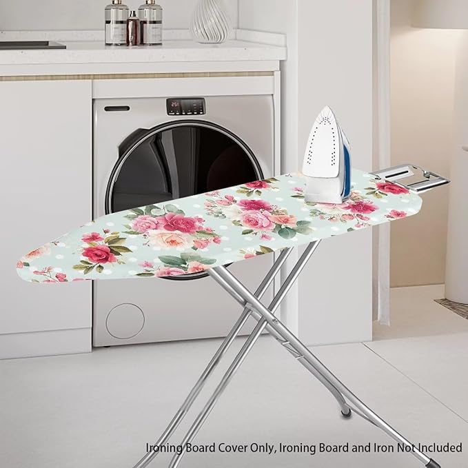Flower Print Cover for Ironing Board 15x54 Inch Standard Size Flower Print Iron Board Cover with Elastic Edge Universal Fit, Hook and Loop Design