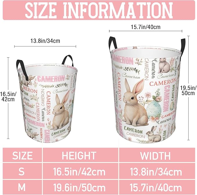 Bunny Laundry Basket,Personalized Laundry Hamper for Boys Girls,Custom Laundry Basket With Name, Customized Dirty Clothes Hamper for Bathroom Bedrooms,M-19.5"X 15.7"