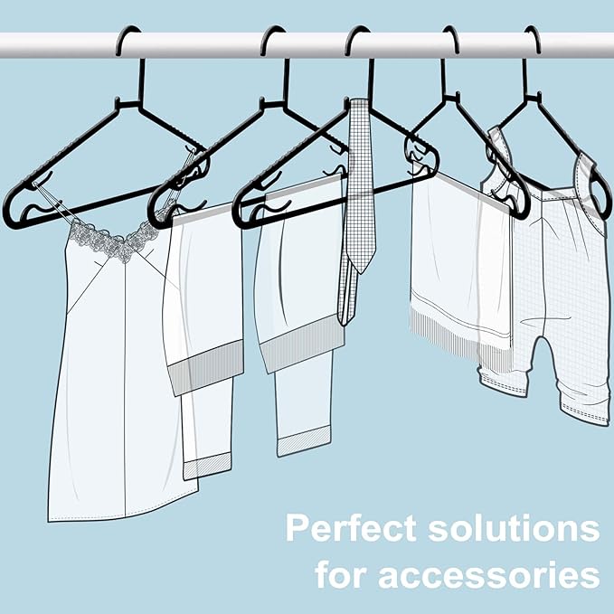Black Plastic Hangers 50 Pack, Light Weight Durable Clothes Hangers G-Shape Standard Size Non-Slip Coat Hanger Adult Clothes Hangers for Laundry & Everyday Use -Slim & Space Saving
