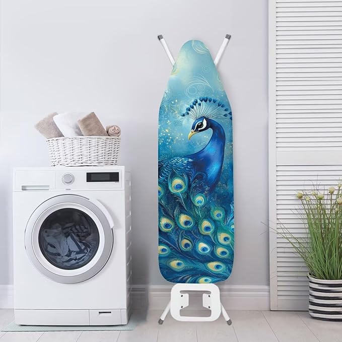 Peacock Ironing Board Cover and Pad 15x54 Inch Standard Iron Board Cover Heavy-Duty Fabric Non Stick Scorch Pressing Cloth for Ironing Boards