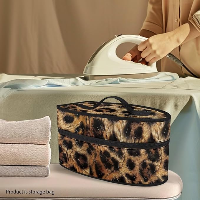Leopard Print Clothes Iron Storage Case Fits for Accessories Travel Irons Handheld Decorative Iron Storage Bag with Smooth Zipper