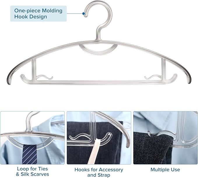 Donext Clear Plastic Hangers, 16" Heavy Duty Clothes Hangers, Durable Closet Hanger for Shirt, Coat and Dress(15 Pack)