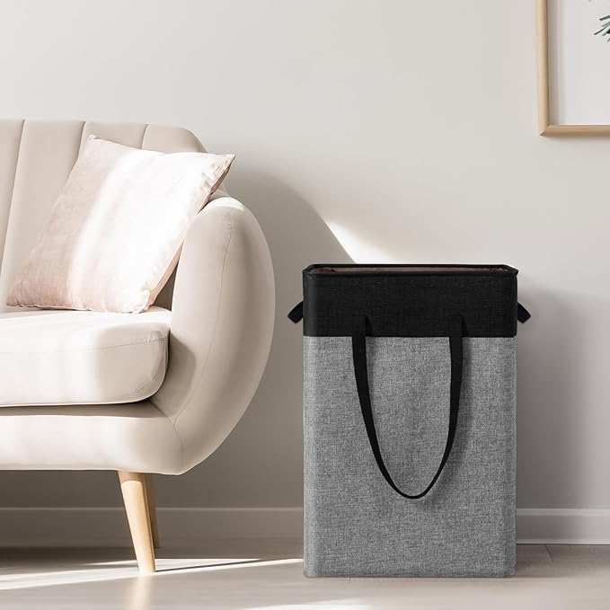 Stero Fabric Laundry Hamper, 75L Large Laundry Basket with Handles, Collapsible Dirty Clothes Hamper for Laundry Dorm, Bedroom, Bathroom, Black&Gray