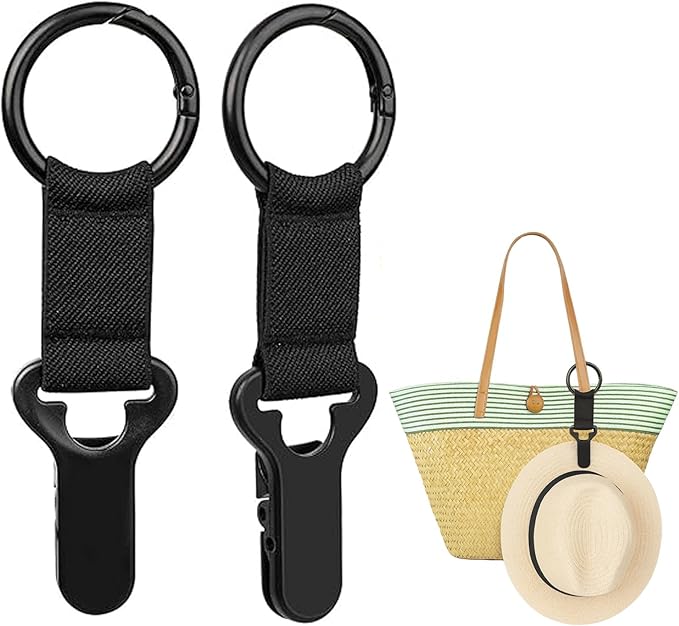 Hat Clip for Travel on Bag - Elastic Hat Holder Clip for Sun Hats, Baseball Caps, Backpack, Luggage & Suitcase, Essential Travel Accessories for Vacation Beaches(2 Pack, Black)