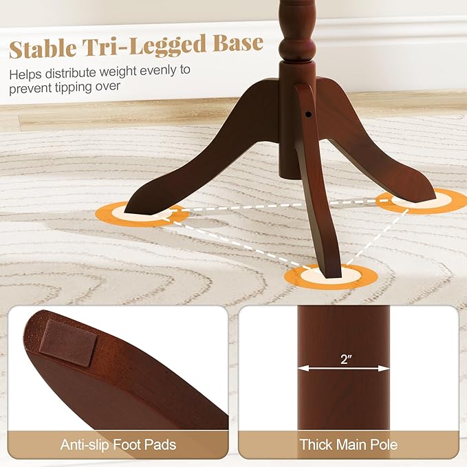 Tangkula Coat Rack Freestanding, Solid Rubber Wood Coat Tree with 11 Hooks and 3 Height Options for Coats, Hats, Bags, Purses, Clothes, Hanger Stand for Entryway Hallway Bedroom Office (Reddish Brown)