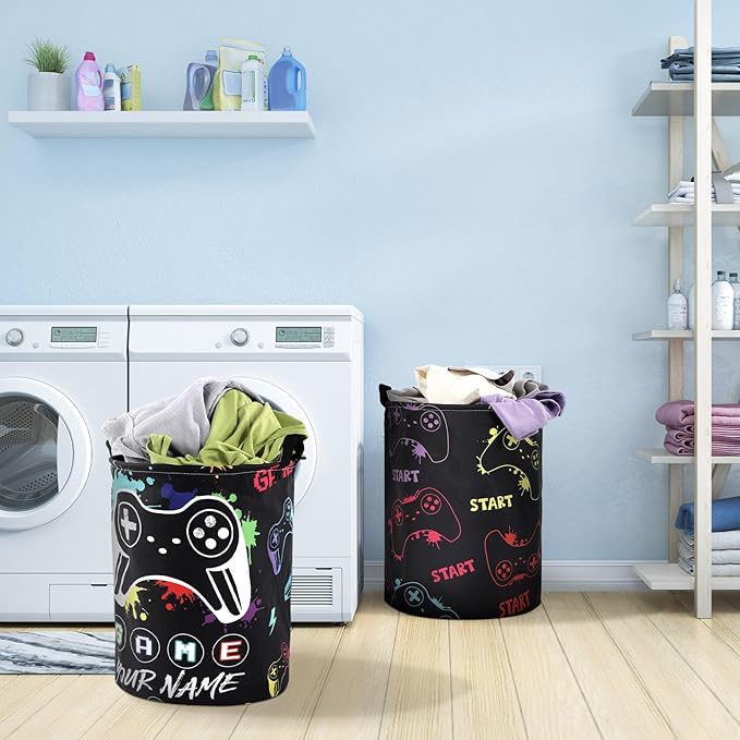 Zhehao 2 Pcs Gamer Laundry Basket Boys Kids Laundry Hamper Gamer Room Decor Gaming Storage Basket Hamper Clothes Organizer Nursery Toy Storage Bin for Easter Gifts Bedroom Bathroom Decoration(Vivid)