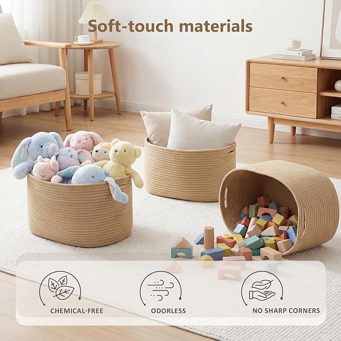 Cotton Rope Storage Basket, 15x10x9 Inches, Woven Basket for Shelves, Clothes, Towels, Books, and Laundry, Jute Brown (2 Pack)