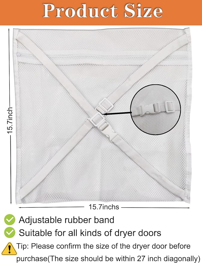2Pack Sneaker Dryering &Washing Machine Bag, Dryer for Shoes, Clothing & Laundry - Elastic Strap Adjuster for Most Dryers Machines Door in Laundry Room (15.7x15.7 Inch)