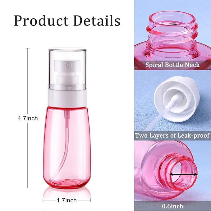 Cosywell Travel Spray Bottle TSA Approved 2oz 60ml 3 Pack Leak Proof Fine Mist Empty Plastic Refillable Spray Bottle for Perfume Essential Oils Toners Rose Water Cosmetics (3color)
