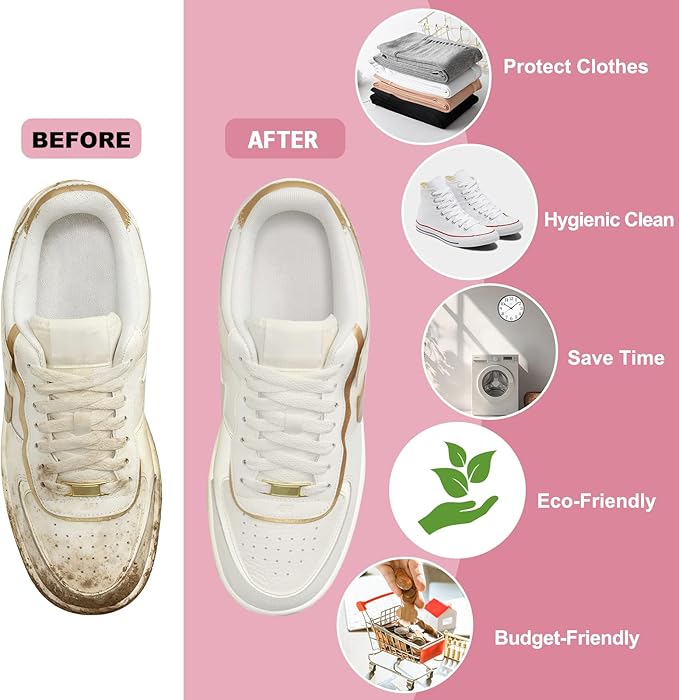 Shoe Washing Machine Bag - Shoe Laundry Bag for Washer and Dryer, Reusable 2 Pack, 360° Deep Cleaning, Self-Locking Zipper, Fits All Sneakers & Tennis Shoes - Pink