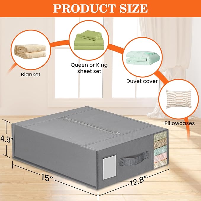 WOWBOX Sheet Organizers and Storage,Closet Bed Sheet Organizer Under Bed Storage and Organization with Label Cards & Clear Window for Bedding Sheets,Duvet Covers,Blankets (3 Pack，Gray)