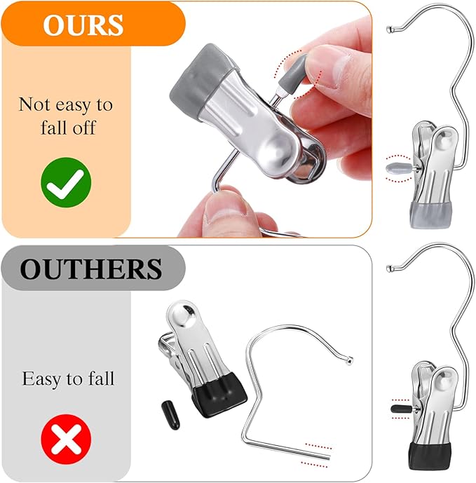 Yinder Boot Hangers Clips Laundry Hooks Hanging Stainless Steel Clothes Pins Portable Hangers for Closet Travel Socks Pants Handbags Hats Towels(Grey,250 Pcs)