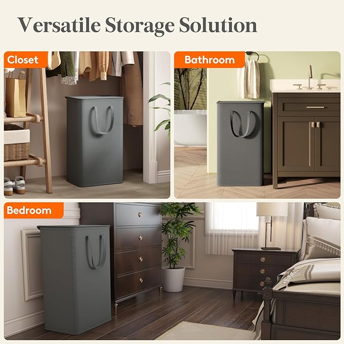 Lifewit 105L Large Big Laundry Hamper, Laundry Basket with Lid, Dirty Collapsible Clothes Storage with Easy Carry Extended Handles, Tall Hampers for Bedroom Laundry Room, Gray, 1 Pack