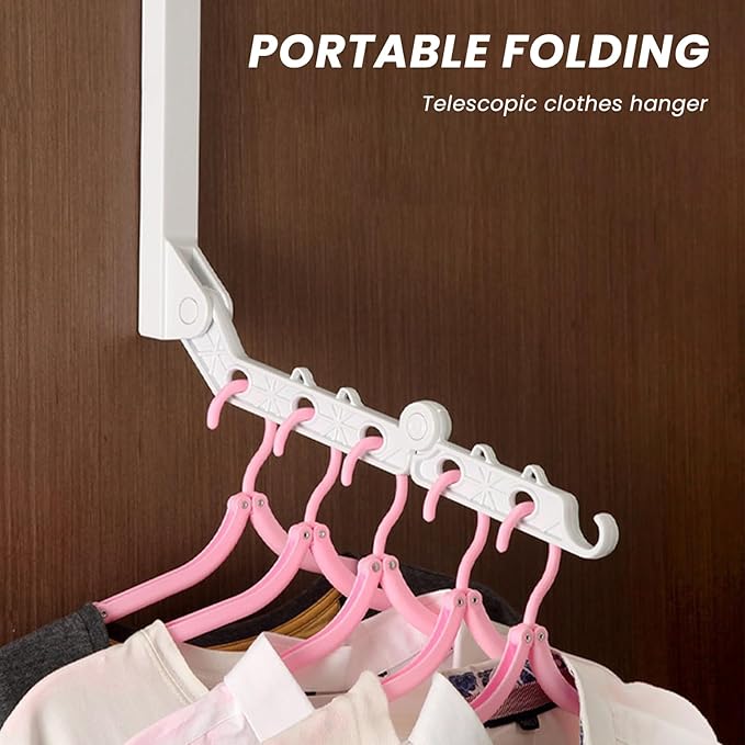 Topyond Over The Door Drying Rack, Foldable Clothes Hanger with 5 Travel Hangers, Space-Saving Wall-Mounted Laundry Rack, Retractable Drying for Dorms, Hotels, Apartments, RVs