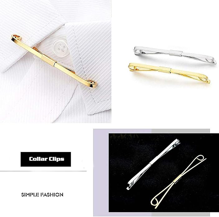 2PCS Bowtie Collar Clips Necktie Tie Clips Collar Bar Shirt Stay Tie Pins Cravat Clip for Men