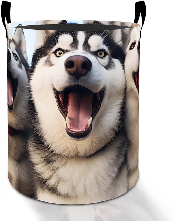 Husky Laundry Basket Hamper for Boys Girls Kids Adults, Foldable Waterproof Oxford Clothes Storage Bin, Funny Dog Organizer for Bedroom Bathroom Room Decor 19.7"x15.8"