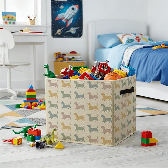 Colorful Dachshund Dog Storage Bin Box with Handles, Weiner Dog Dachshund Gifts Foldable Baskets Organizer for Bedroom Bathroom Kids Room Clothes Toys Books, Toybox for Boys Girls