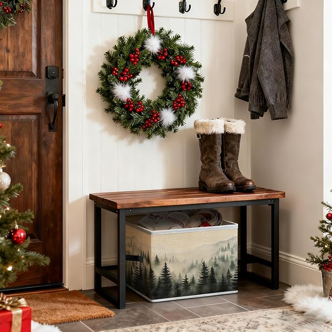 Misty Foggy Mountain Storage Bins, Forest Green Nature Landscape Foldable Closet Organizers Storage Basket Toybox for Clothes Bed Sheets Blankets Toys