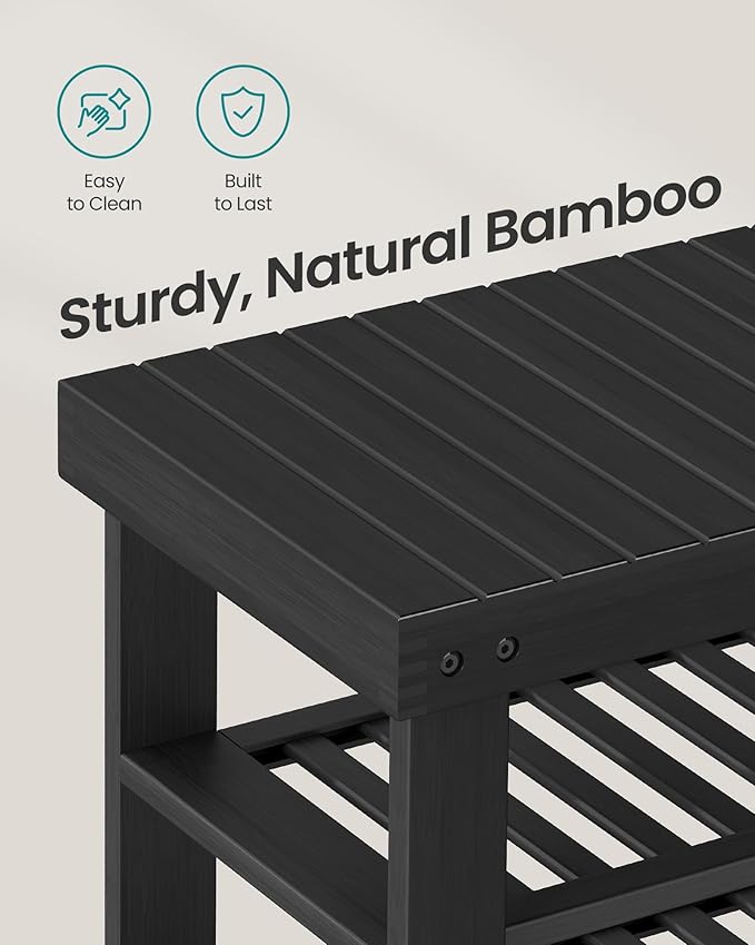 SONGMICS Shoe Rack Bench, 4 Tier Bamboo Shoe Storage Organizer, Entryway Bench, for Living Room, Bathroom, Bedroom, 11.3 x 27.6 x 20.5 Inches, Ink Black ULBS370BH01