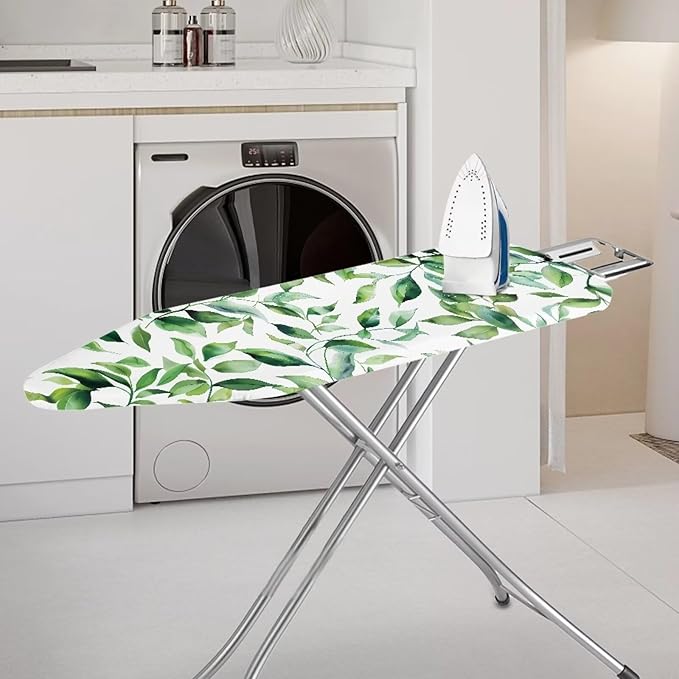 Green Leaves Ironing Board Cover Standard Size 15 x 54 Stain Resistant Fasteners Elastic Edge Ironing Cover