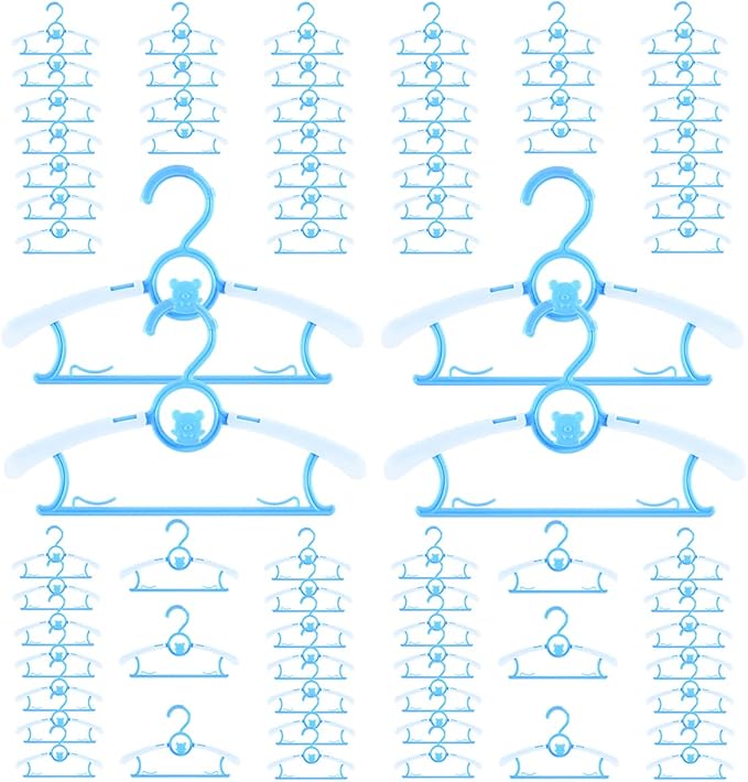 Baby Hangers for Nursery Closet 80 Pack Plastic Kids Clothes Hanger Space Saving Non Slip Extendable Toddler 11-14” Adjustable Hangers Heavy Duty Clothing Infant Hanger Bulk, Blue