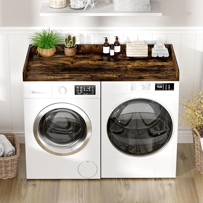 Washer Dryer Countertop, 27.5 x 54 Inch Washer and Dryer Countertop for Laundry Room Organization with Edge Wooden, Brown