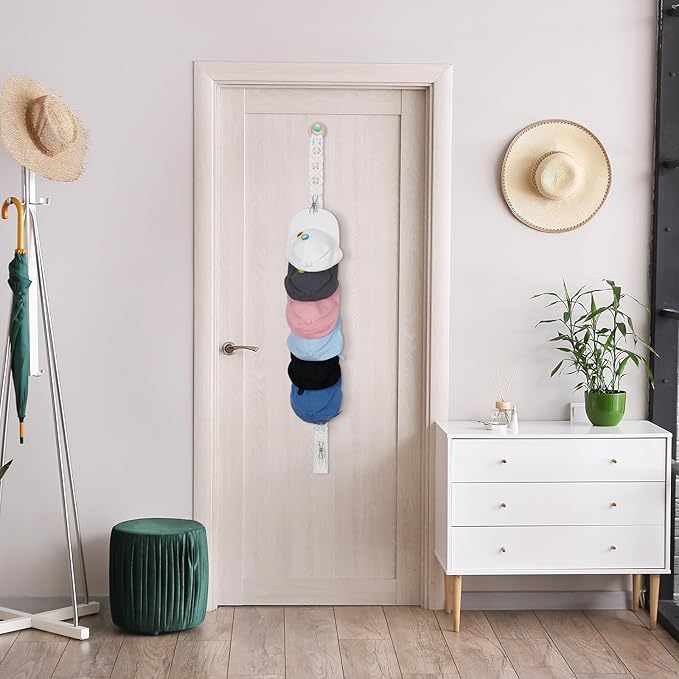 Windyun 2 Pcs Boho Hat Rack for Baseball Caps, Holds up to 20 Hats, Macrame Hat Hangers Wall Mounted, Hanging Cap Holder over Door for Caps Decoration and Display