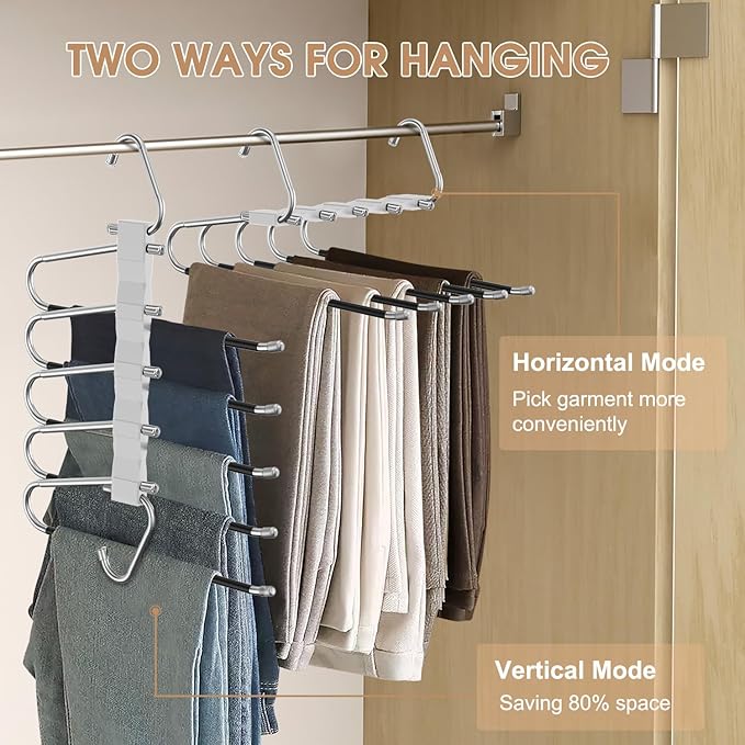 2 Pack Pants Hangers Space Saving, Anti-Slip Multi-Functional Pants Rack, Thickened Stainless Steel Tube, Two Hanging Modes Suitable for Jeans Trousers Skirts Scarf-Grey