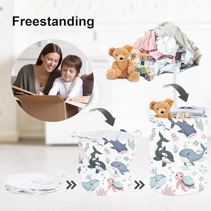 Clastyle Adorable Ocean Animal Laundry Basket Shark Kids Clothes Book Storage Basket Gift Toy Box for Bedroom Decor,Whale,36x45 cm