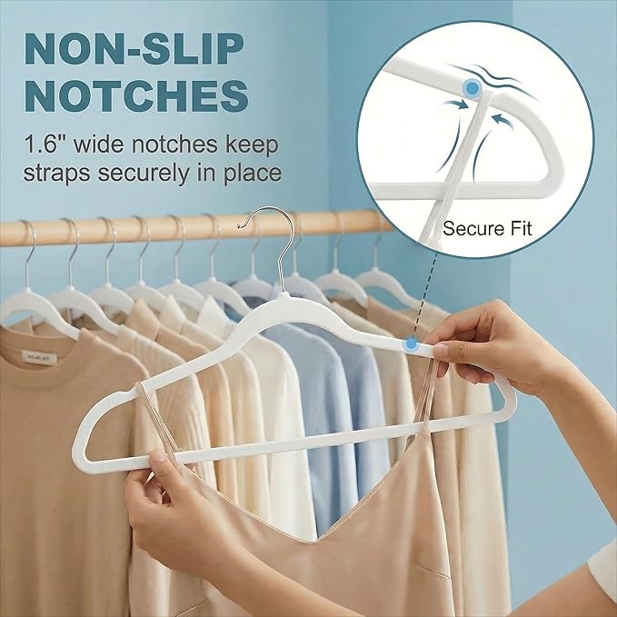 HOUSE DAY Ivory Plastic Hangers 20 Pack - Heavy Duty Non-Velvet Hangers with 360° Swivel Hook & Non Slip Notches - Slim Space Saving Clothes Hangers, Durable Closet Organizers for Coats Shirts Dresses