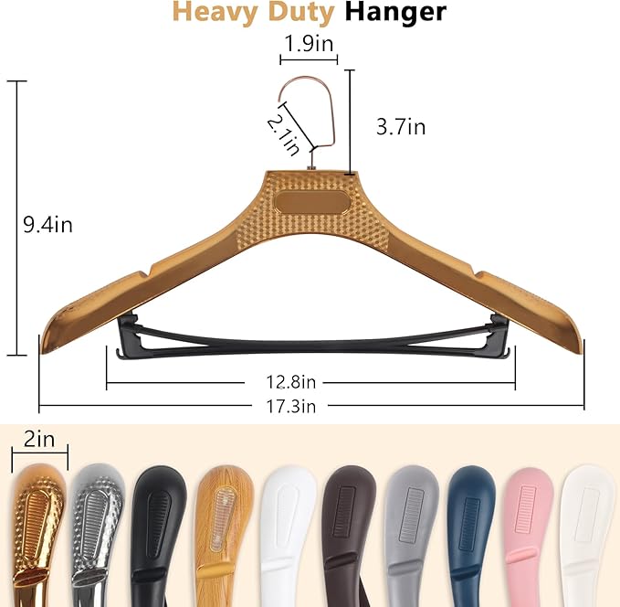 DEDU Suit Hangers for Men 15 Pack, Rose Gold Coat Hangers Extra Wide Non Slip Width 17.7", Thick Plastic with Pants Bar & Metal Hook