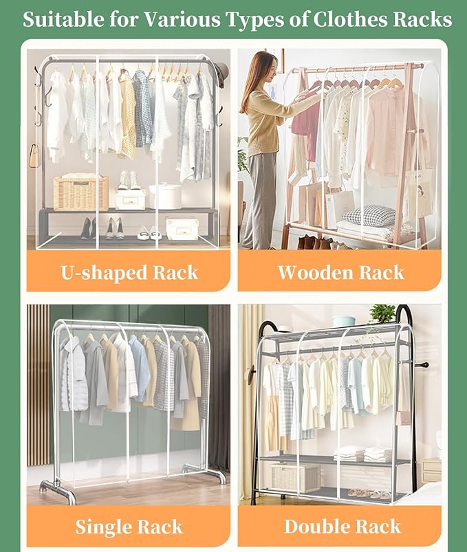 BAG WIZARD 6 Ft Clear Garment Rack Cover, 72" Dustproof Clothes Rack Cover with 2 Durable Zipper, Clothing Waterproof Hanger Protector