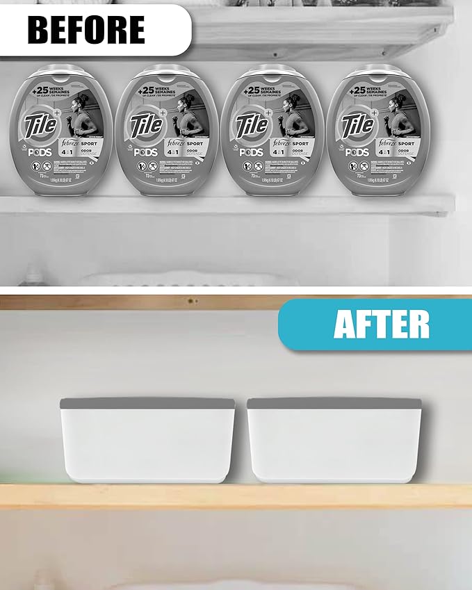 Skywin Large Laundry Pods Container with Slide Lid, 2 Pack Laundry Pod Holder 15 x 8.7 x 4.5 In, Holds 11 lbs OR 120-150 Pods, Laundry Pod Container, Dishwasher Pods Container (Grey)