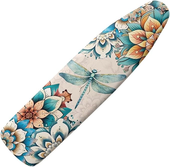 Boho Mandala Dragonfly Ironing Board Cover Standard Size, Durable Stretchable Non Stick Scorch Iron Board Cover, Easy Fit for 15 x 54 Inches Boards, Easy to Use
