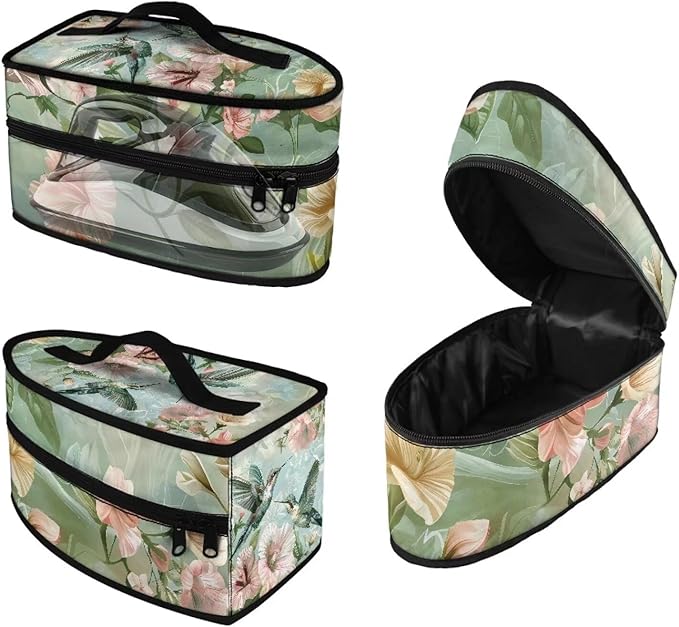 Hummingbird Iron Portable Storage Bag for Travel,Floral Fade Resistant Protective Carrying Bag Compatible with Full-Size Iron with Handle Zippered Bag,Case Only