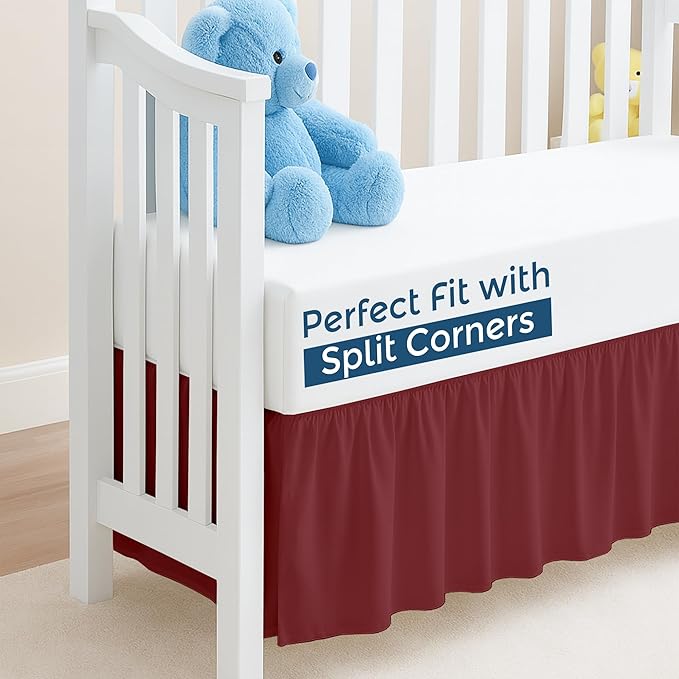 Burgundy Crib Bed Skirt, Perfect for Nursery Crib for Boys & Girls with a 14" Drop and Size 28"x 52"