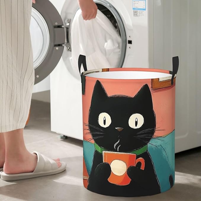 Cute Black Cat Print Laundry Basket For Storage Bins Gift Baskets Bedroom Clothes Hamper