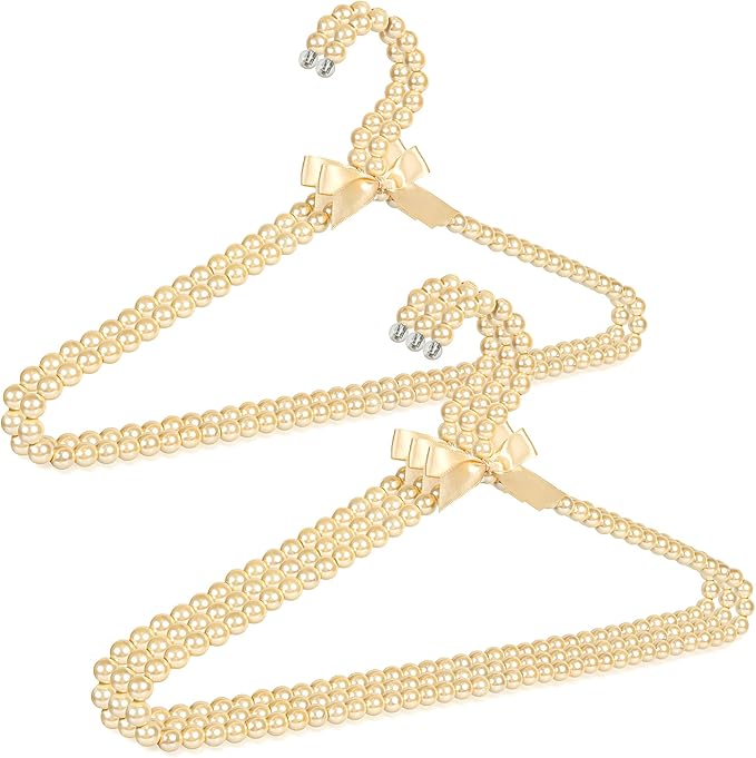 Concepts Premium Heavy Duty Pearl Hangers with Ribbon Trim for Wedding and Engagement Gowns - Slim Design Also Can Be Used for Suits and Shirts (Champagne 5 Pack)