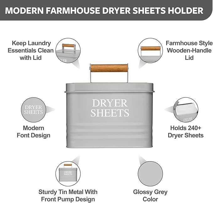 Calindiana Modern Farmhouse Laundry Scent Boosters Container, Dryer Sheets Holder and Laundry Pods Holder Bundle for Laundry Room Organization and Storage, Laundry Room Decor