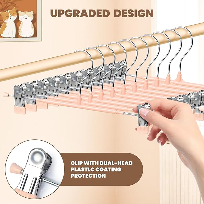HUADYMEET 30 Pack 12Inch Pants Hangers with Clips,Metal Trouser Hanger for Jeans.Space Saving Skirt Hangers Heavy Duty Non-Slip Adjustable Clothes Shorts Hanger for Women,Men,Coral Pink