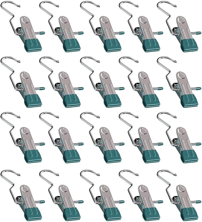 Boot Hangers for Closet, Laundry Hooks with Clips, Boot Hanging Hold Clip, Space Saving Portable Travel Clip, Clip Hangers for Pants Hats Socks Gloves (20, Dark Green)