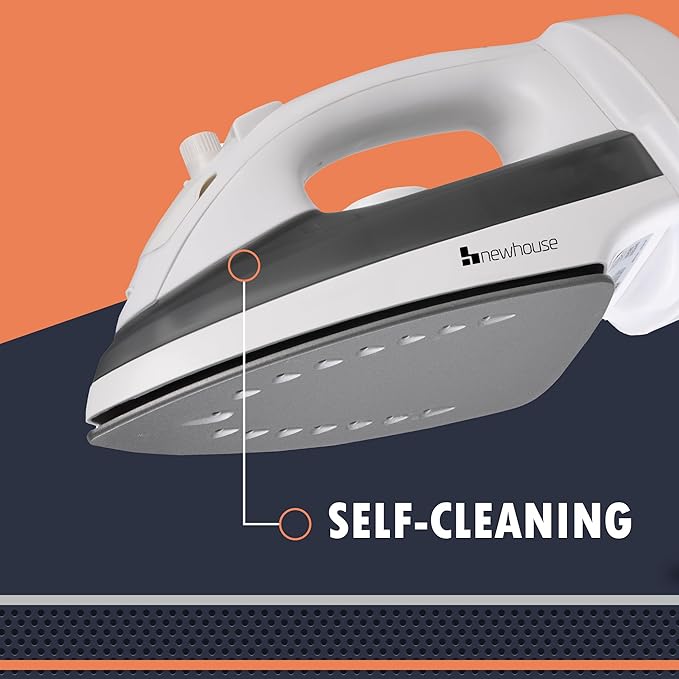 Newhouse 120V 1200-Watt Steam and Spray Iron NHIR-001, Adjustable Temperature, Self-Cleaning, ETL Certified for Hospitality and Home Use