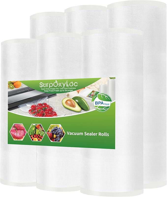 SurpOxyLoc 6 Pack 8"x20'(3Rolls) and11"x20'(3Rolls) Food Vacuum Sealer Bags Rolls with BPA Free,Heavy Duty,Great for Sous Vide and Vac Seal storage