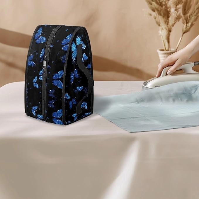 Blue Butterfly Iron Carrying Storage Bag, Travel Iron Holder Case Iron Accessories Fits Most Travel Size Irons with Handle and Smooth Zipper