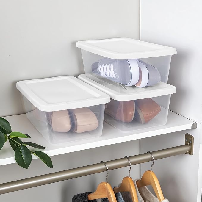 10-Pack of 6 Quart Clear Storage Boxes, Modern style, durable and sturdy, White Plastic with Snap-On Lids, Suitable for bedroom storage