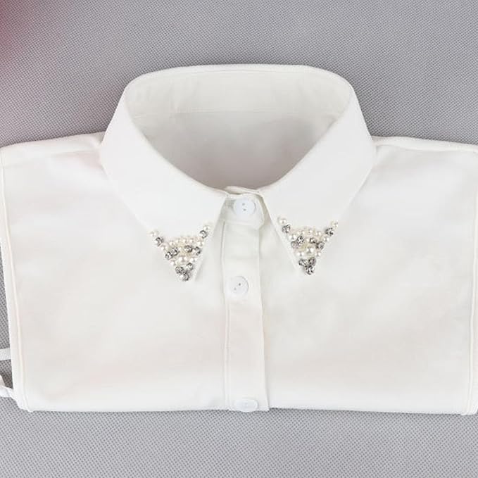 Chiffon Beading Half-Shirt Blouse Detachable Lace Fake Collars Dicky Collar Faux Collar for Women Girls