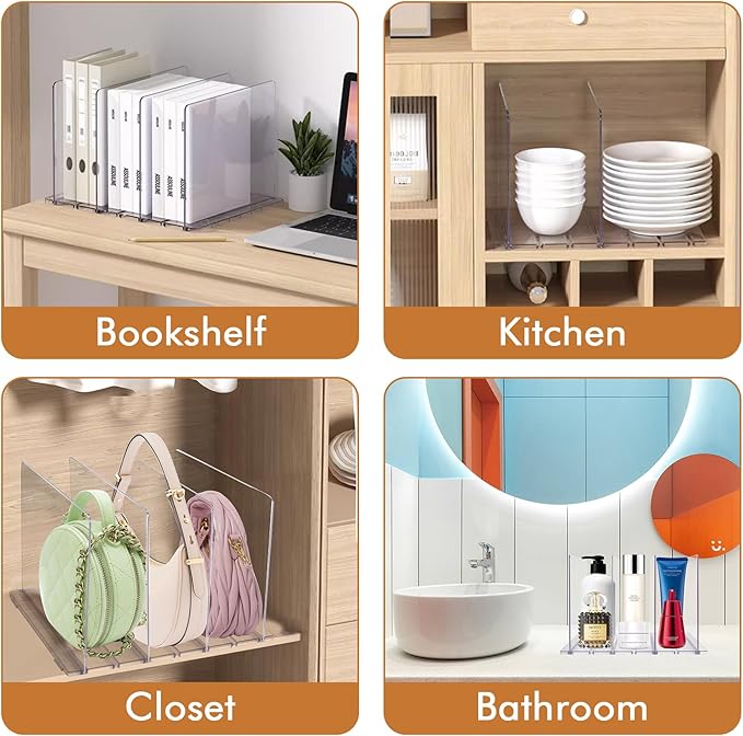 Purse Organizer for Closet, Clear Acrylic Clutch Bag Organizer, Adjustable Shelf Divider for Closet Organizers and Storage, Detachable Handbag Separators Dividers Rack for Bedroom Bathroom Office