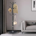 Metal Coat Rack Stand, Modern Freestanding Coat Rack with Natural Marble Base, Black Coat Racks and Coat Hall Tree Hanger Stand for Entryway, Hallway, Office (12 HOOKS)