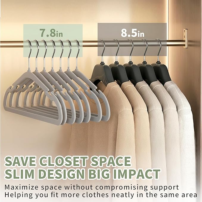 50 Pack Premium Kids Velvet Hangers, Lightweight Non-Slip Clothes Hangers with 360° Swivel Hook, Ultra Slim, Space-Saving, Strong & Durable for Children Aged 0-6 Years